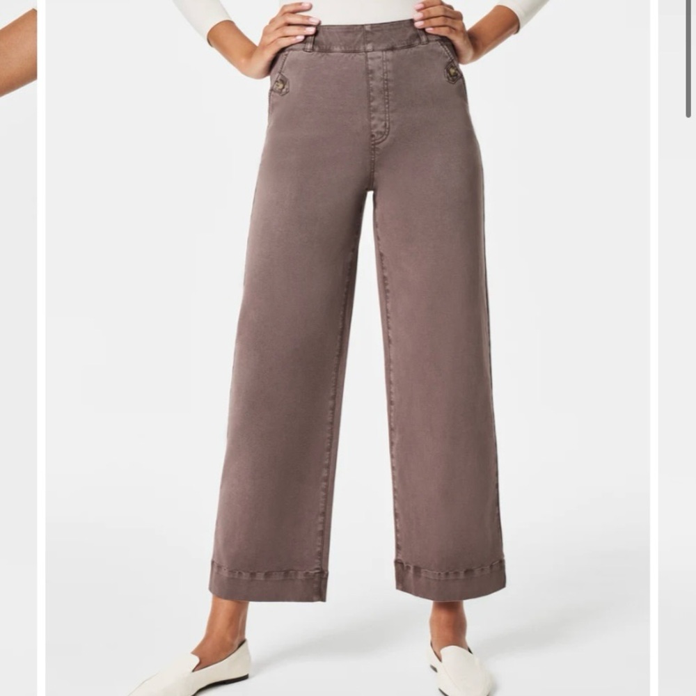 SPANX STRETCH TWILL CROPPED PANT BROWN L PETITE NWT